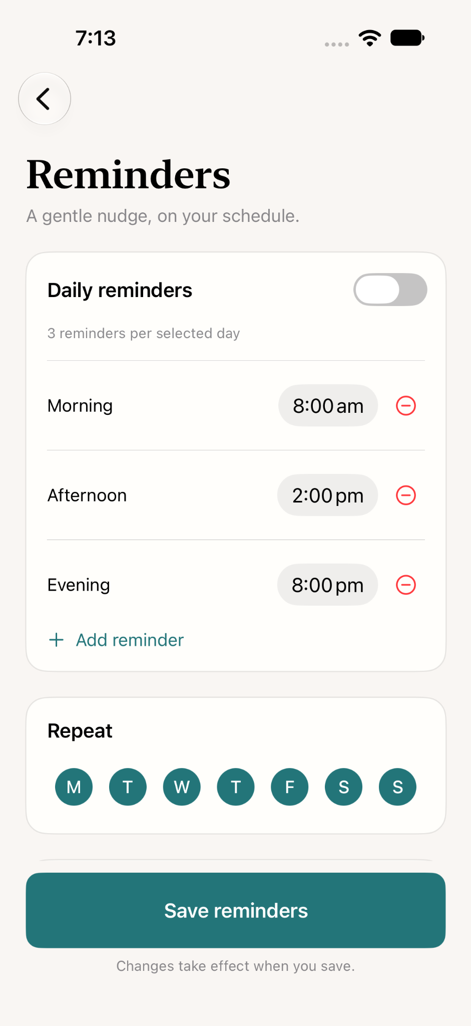 m-log reminders screen
